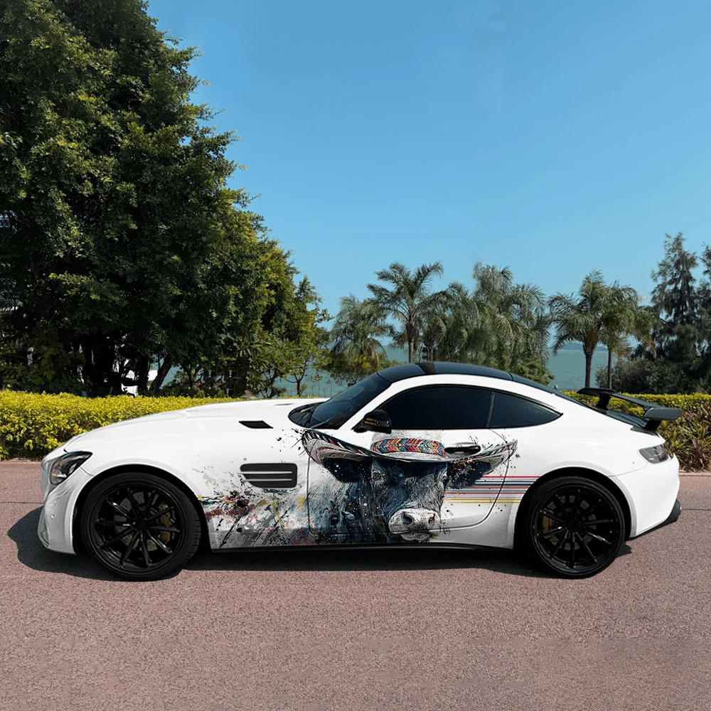 Creative cow pattern stickers with hats, fashionable stickers on car body and door sides, two pieces of decoration suitable for
