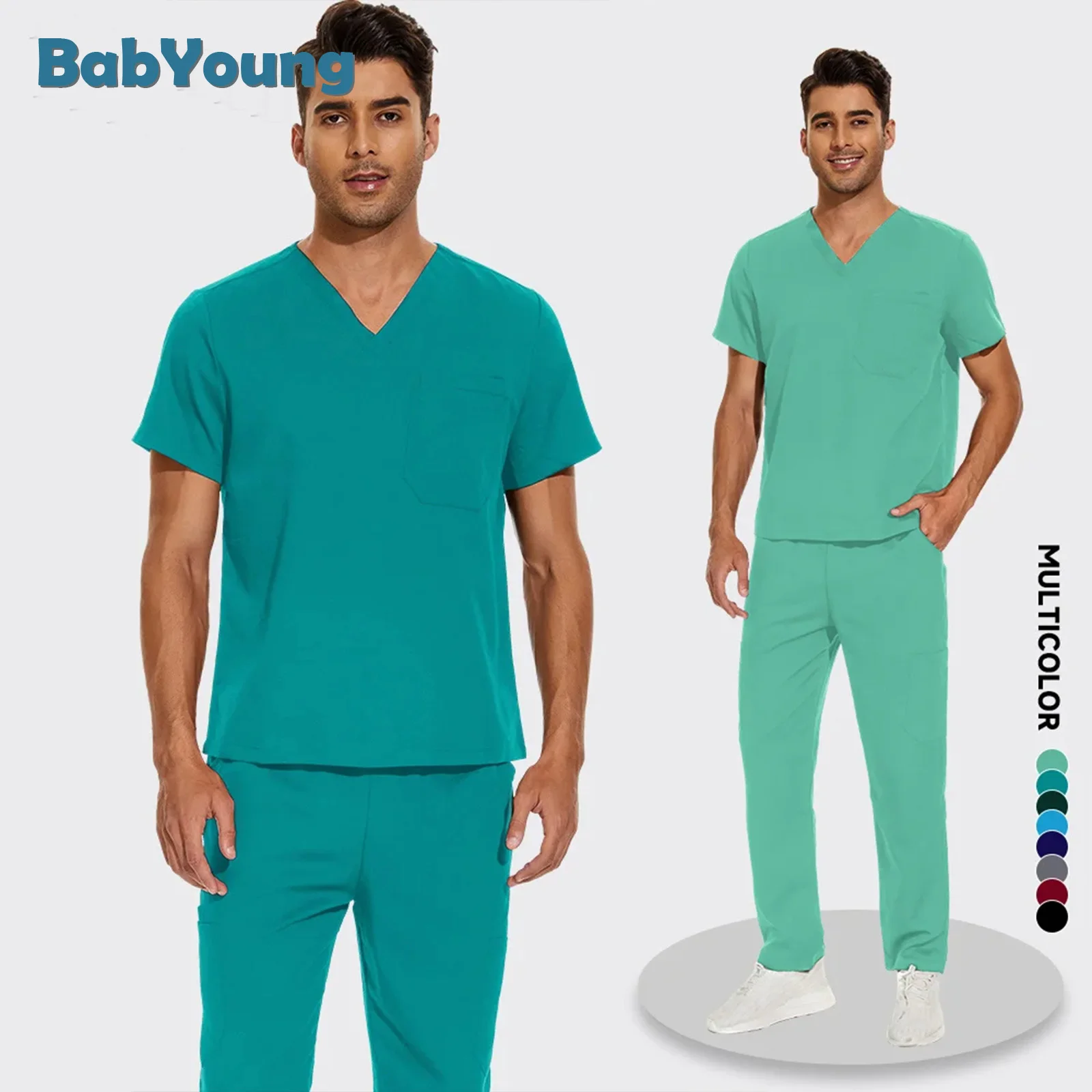 Unisex Pet Grooming Clinic Nursing Clothes Workwear Men Scrub Sets Tooth Health Check Work Uniform Top Medical Doctor Pants