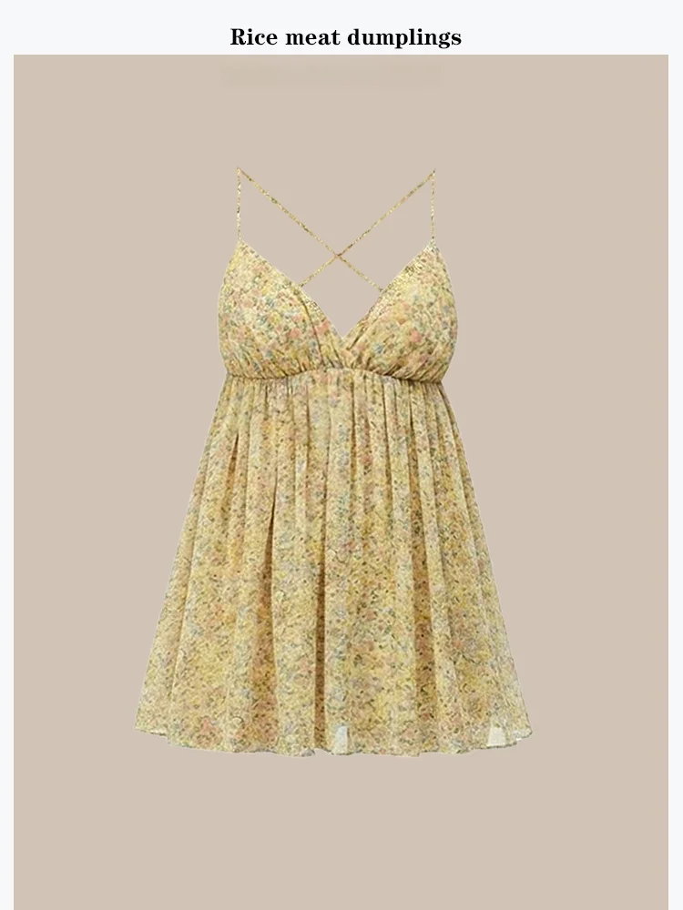 

Sunflower Daisy Print Short Strapless Women's Vest Drapey Loose Fit Summer 2026 Polyester Fiber V-Neck Casual Top