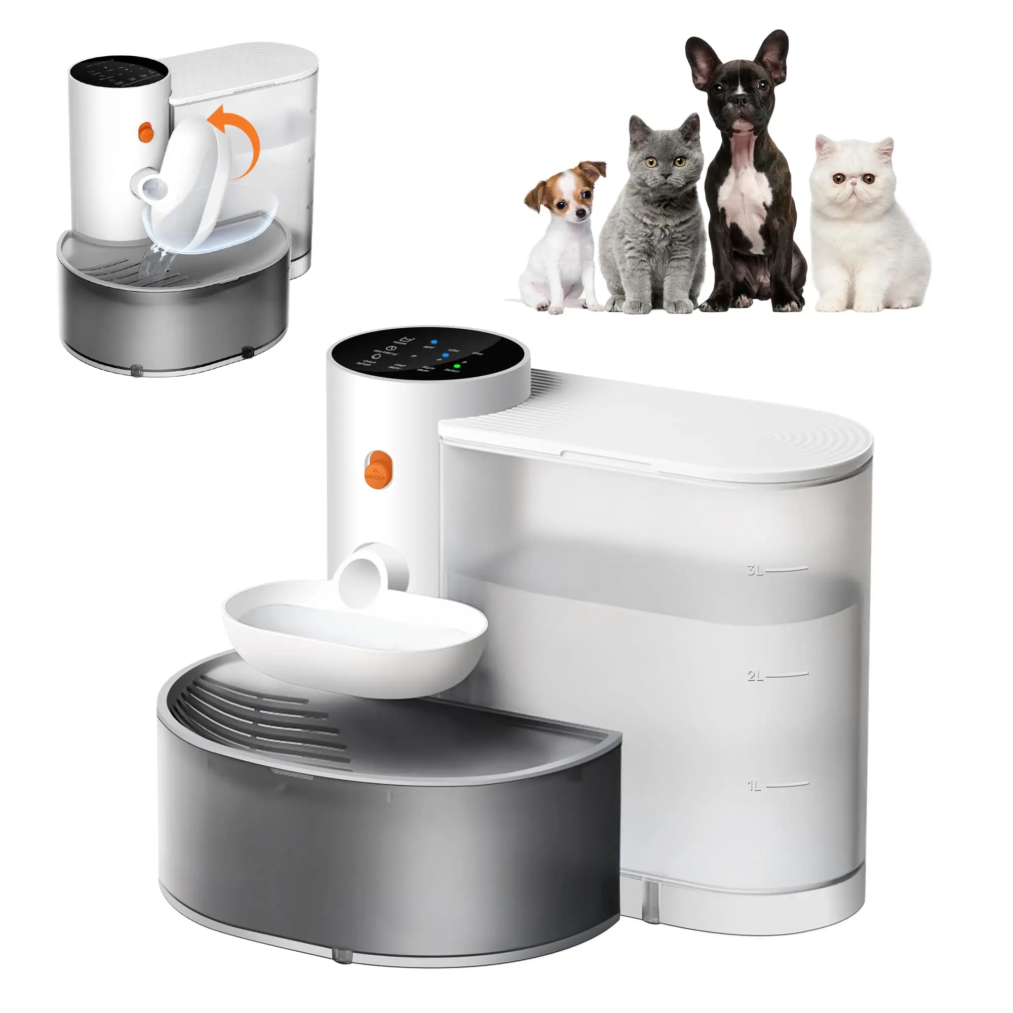 

Rechargeable Automatic Pet Water Fountain for Cats Dogs, Wastewater Separation, Quiet BPA-Free Pump, Indoor Outdoor Travel Use