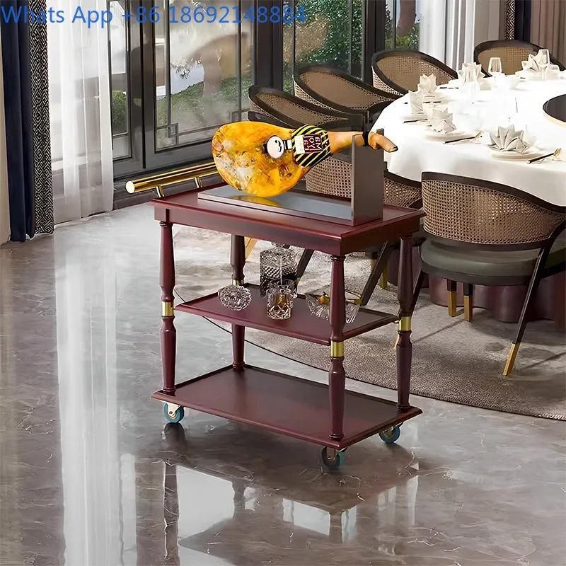 Hotel Restaurant Three-layer Service Cart Wooden Three-wheeled Cart Trolley Tea Stainless Steel Dining Cart