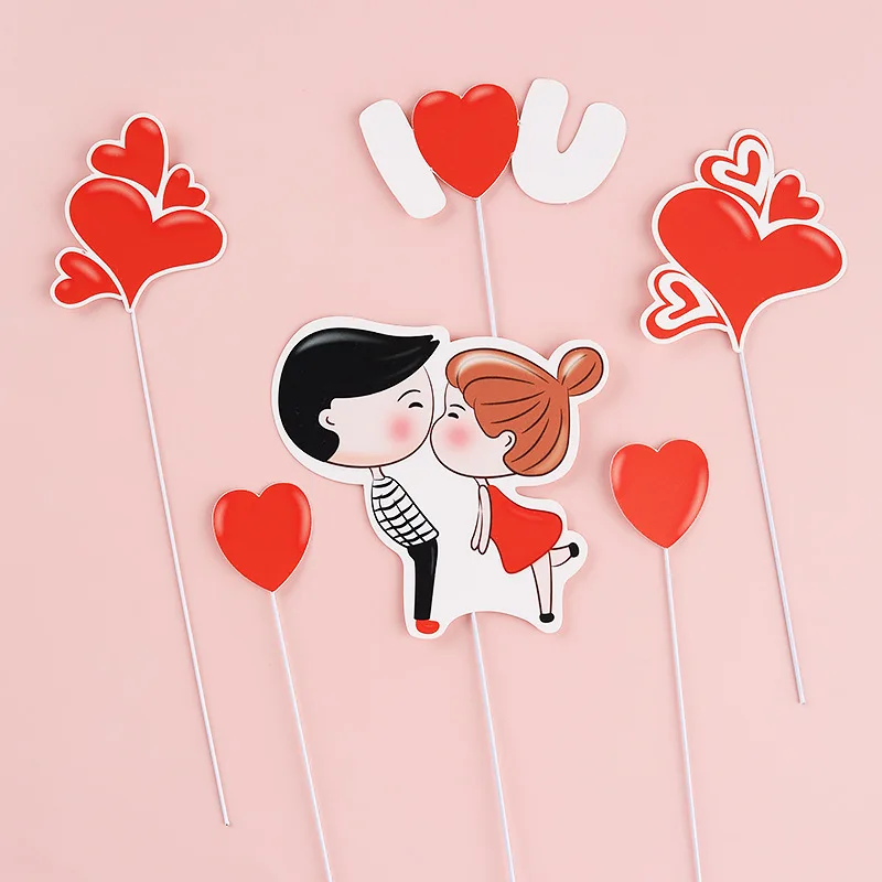 Couples Kiss Heart Love Bear Cake Cupcake Topper Happy Birthday Valentine\'s Day Party Dessert Wedding Decor Baking Supplies