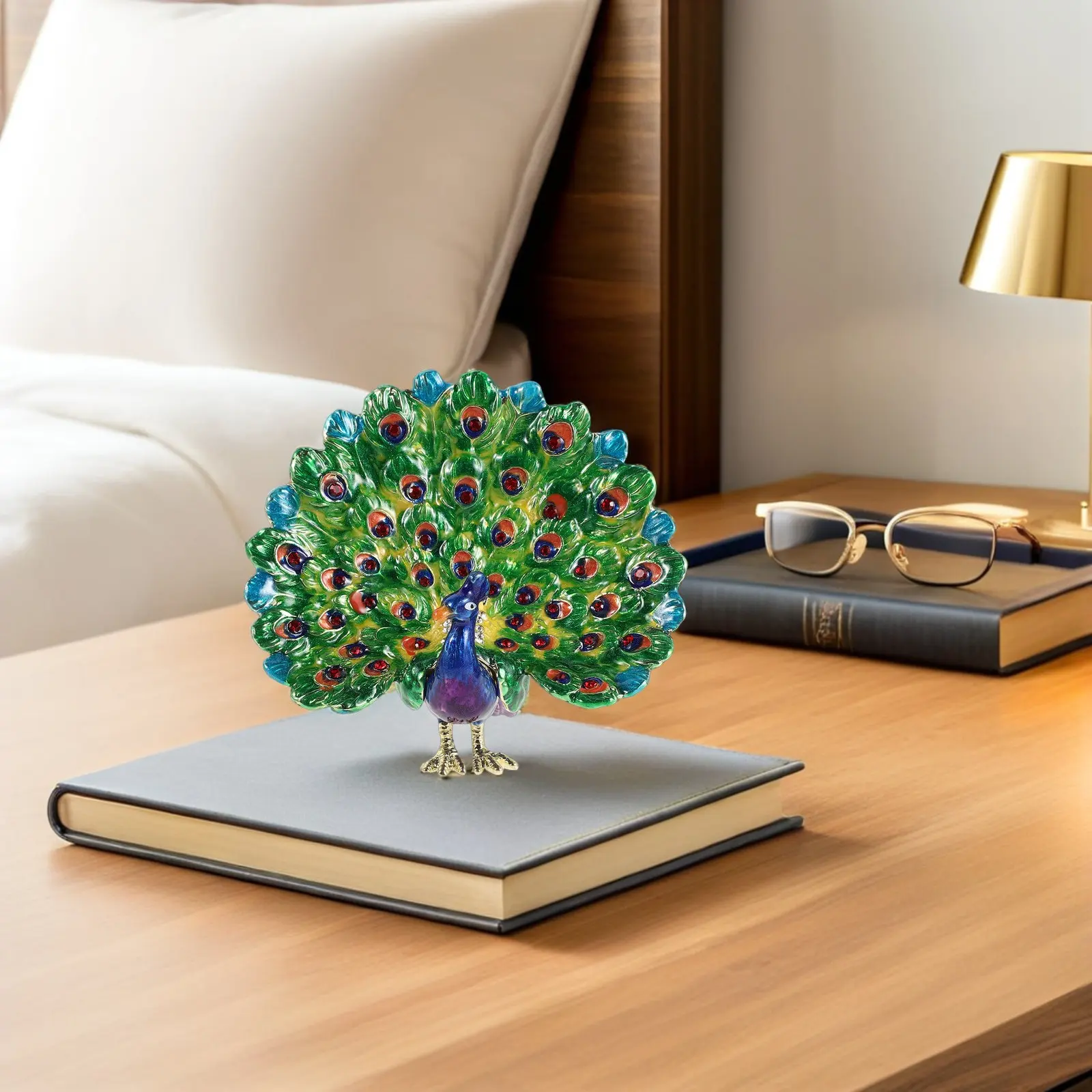 Vintage Peacock Jewelry Box Metal Enamel Finish Hinged Design Small Organizer for Rings Earrings Keepsake Decorative Storage