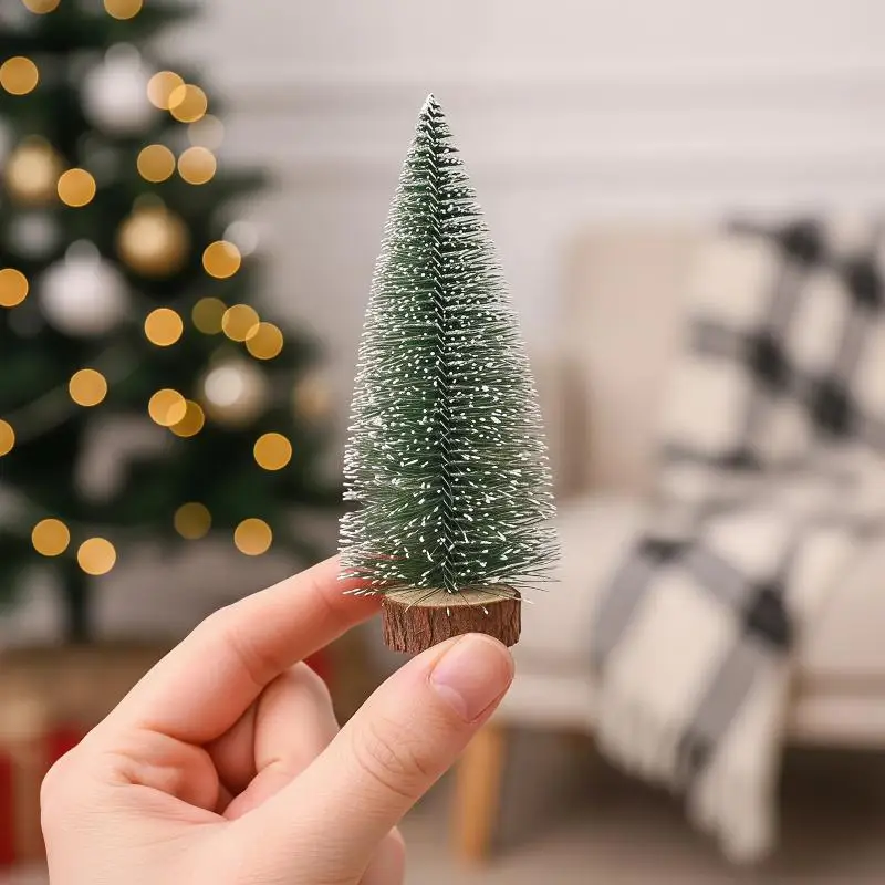 New Mini Artificial Snow Frosted Christmas Trees With Wooden Bases Assorted Heights For Tabletop Holiday Home Office Party Decor