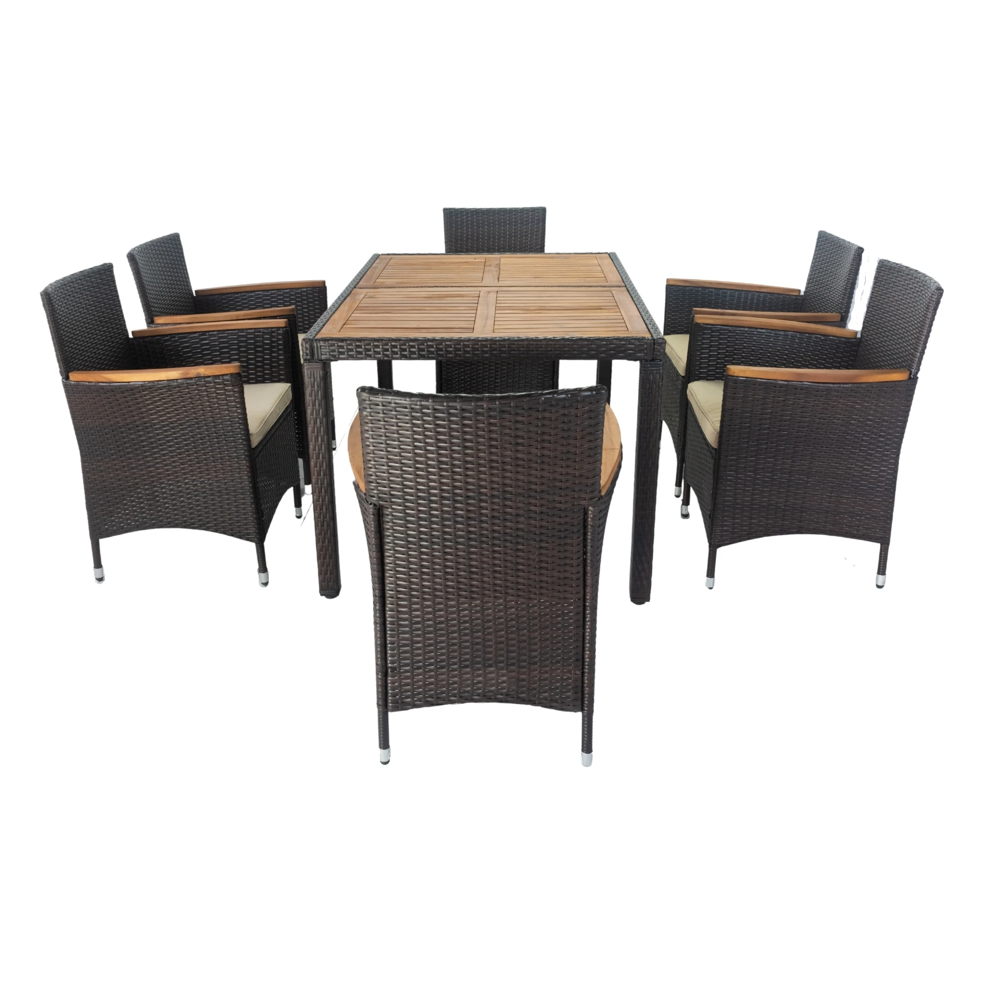 7 Stuk Outdoor Patio Rieten Dining Set Patio Rieten Meubels Dining Set W/Acacia Hout Top