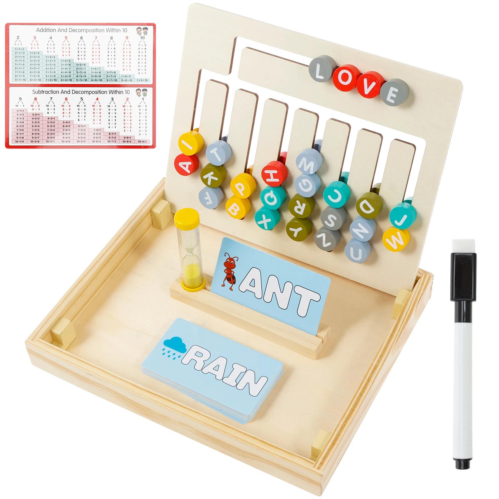 Wooden Alphabet Math Board Montessori Educational Learning Toys with Cards Double Sided Wooden Alphabet Matching Puzzle Early