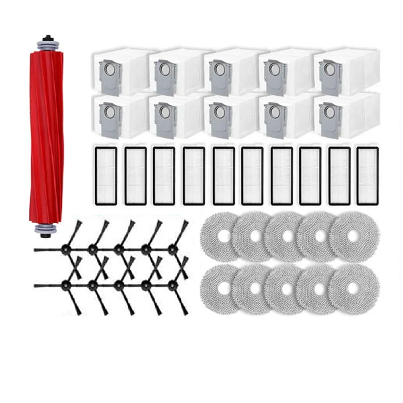 ABVI-For Roborock Qrevo Pro / Qrevo Maxv / Qrevo S / Qrevo Plus روبوت فراغ الأسطوانة فرشاة جانبية فلتر HEPA ممسحة وسادة كيس لجميع الغبار