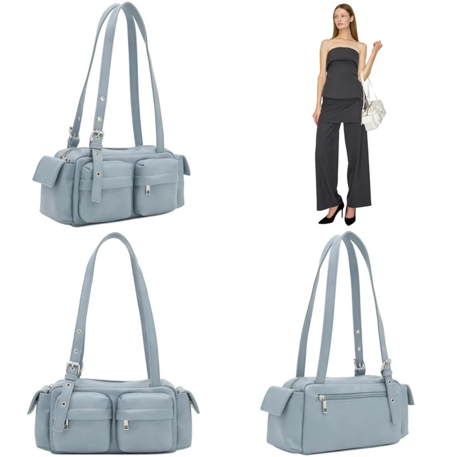 

FashionPuzzle Glossy PU Leather Multi Pocket Shoulder Bag Glossy Faux Leather