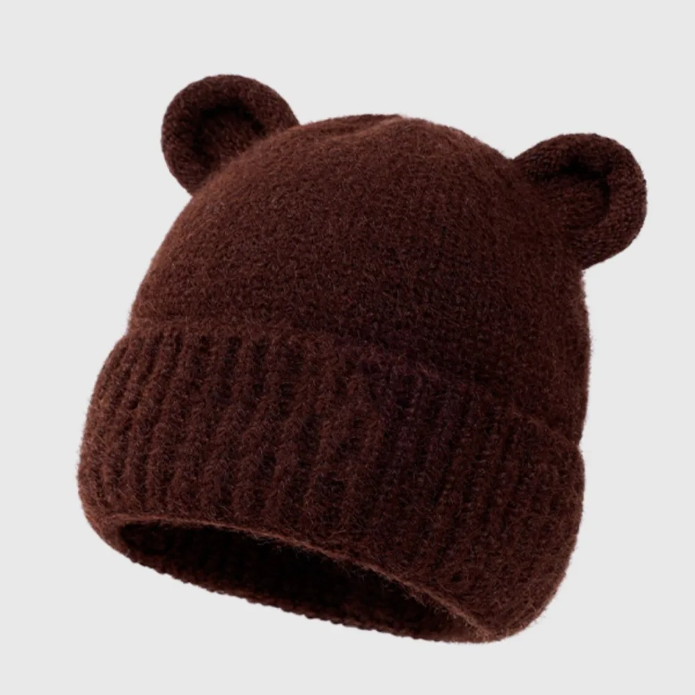 

Cute bear ear hat High-end winter fashion Patchwork lettered knitted hat High-quality woolen hat Simple versatile earmuff hat