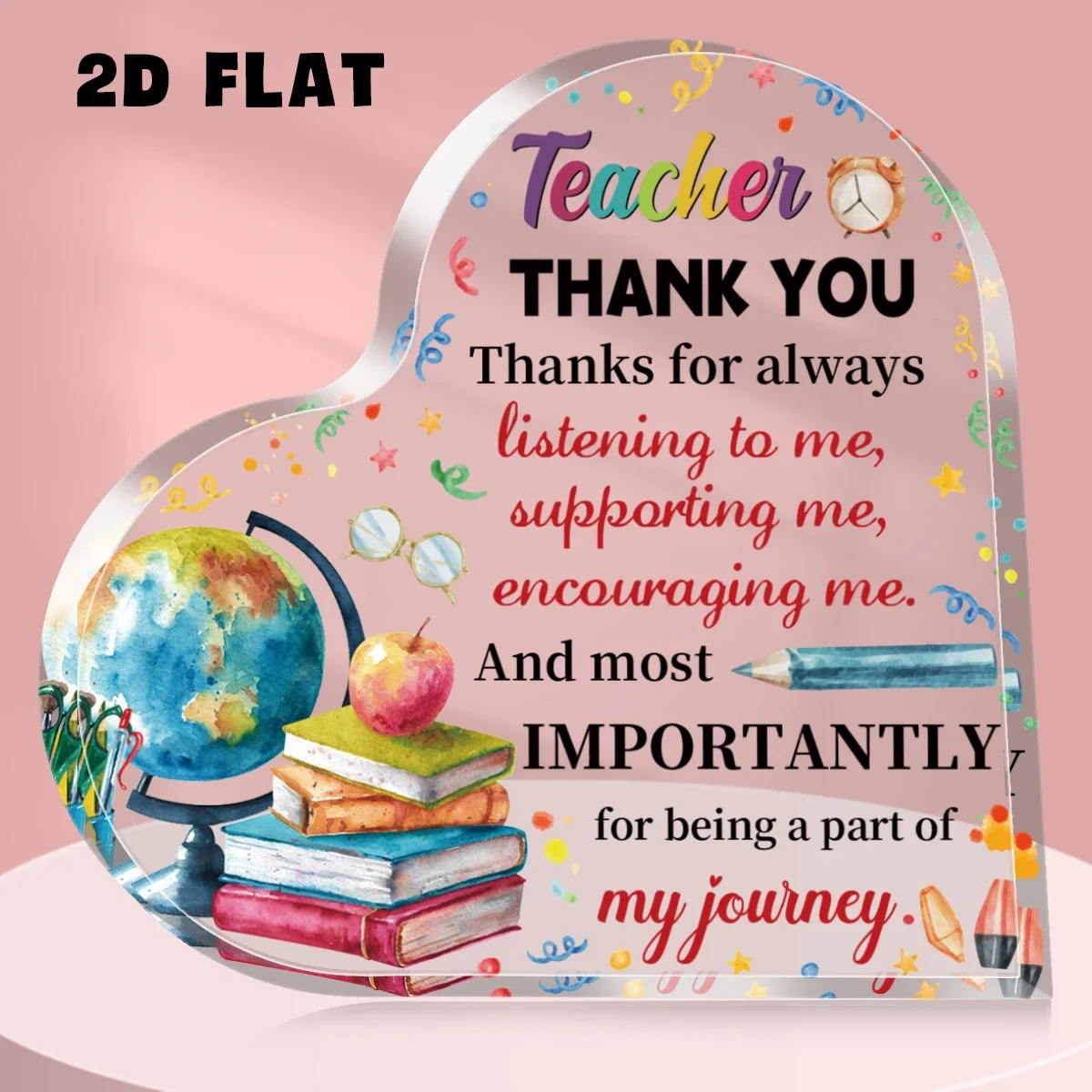 CIFBUY Heart Shape Acrylic Tabletop Plaque Teacher Thank You Art Print Desktop Decor Sentimental Present Teacher Appreciation