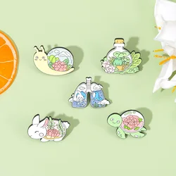 Wholesale Price Enamel Pins Custom Rabbit Turtle Snail Nature Scenery Brooches Lapel Badges Jewelry Accessories Gift for Friends