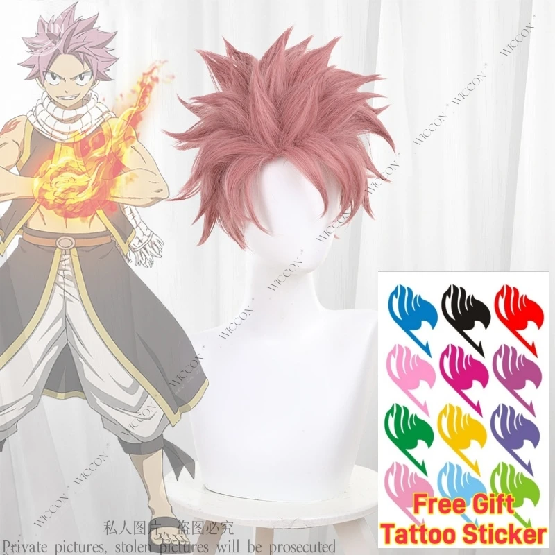 Anime Natsu Dragneel Cosplay Prop Wig Fairy Cos Wig Tail 100 Years Quest Tattoo Sticker Natsu Fire Dragon Slayer Magic Halloween