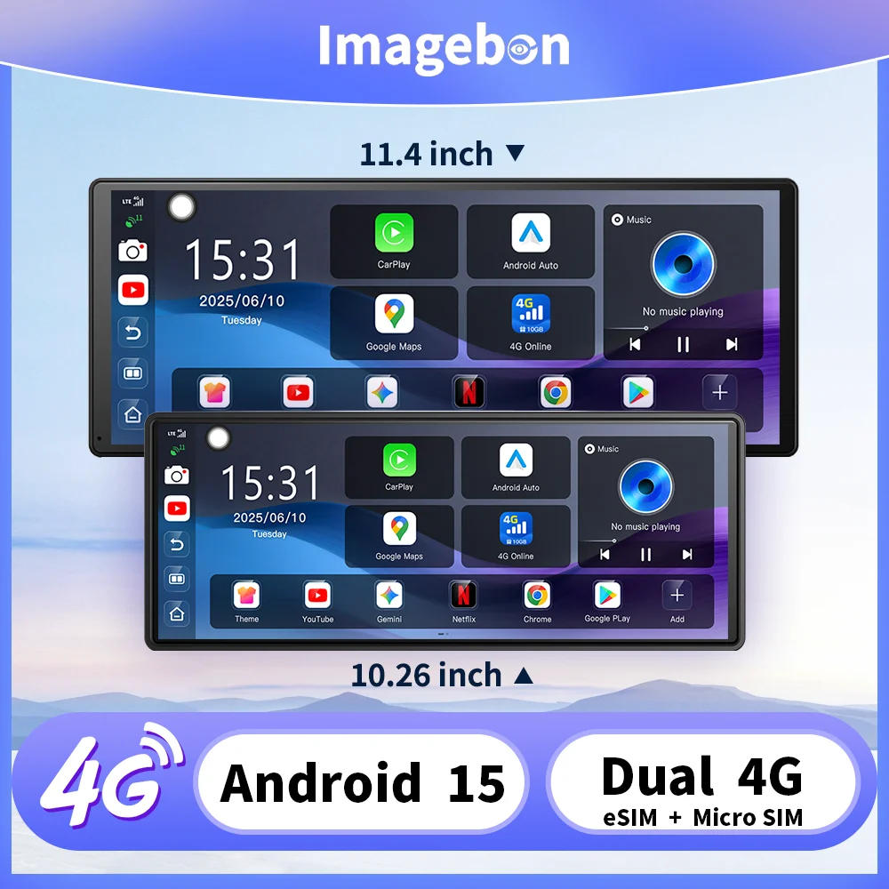 Imagebon 4G LTE Android 15 Dashcam 8-Kern Wireless CarPlay Android Auto KI-Bildschirm GPS Parküberwachung Rückspiegelkamera