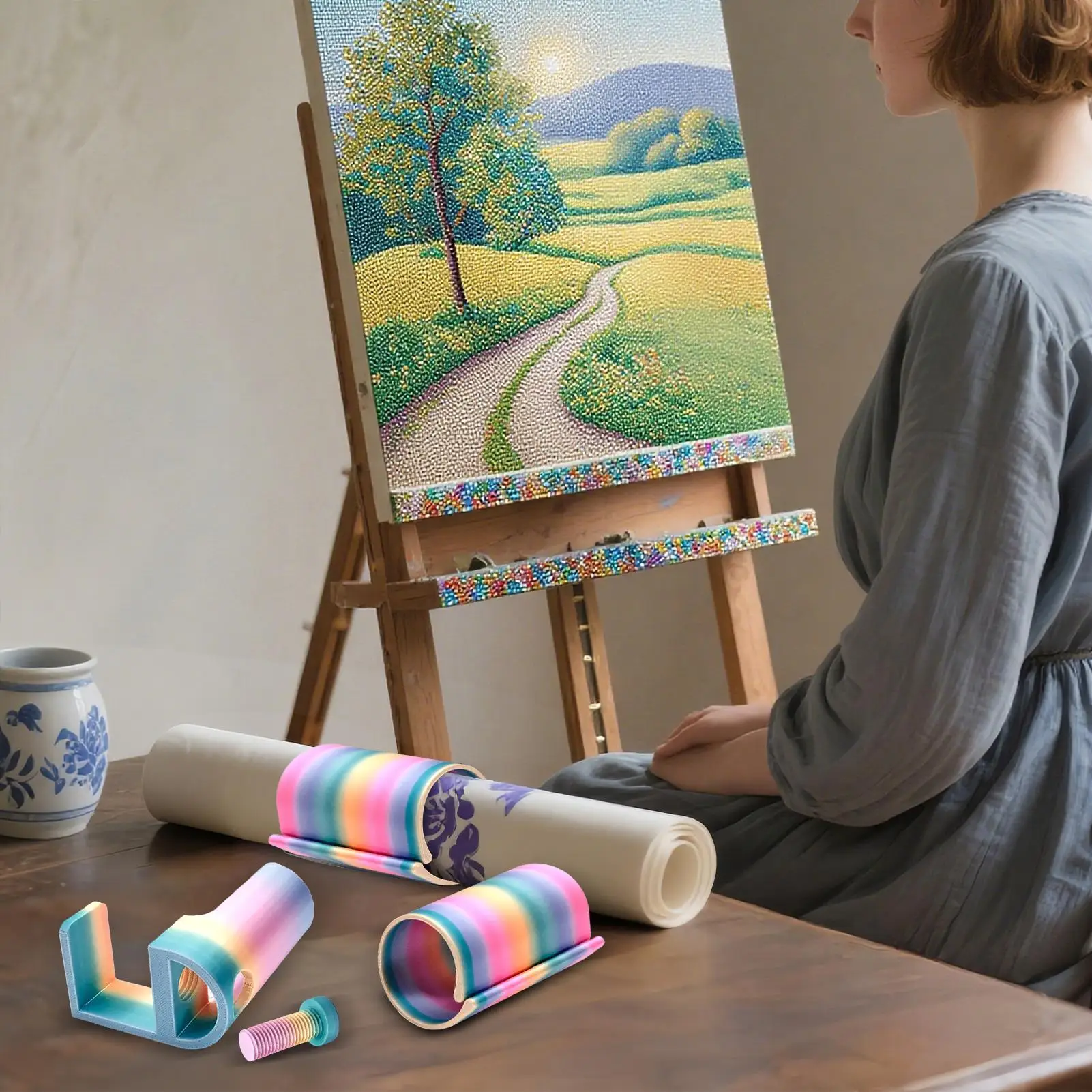 

Аксессуары для рисования драгоценными камнями, инструменты для рисования драгоценными камнями, портативный держатель для рулона холста и набор зажимов для стола для художников, семьи, любителей