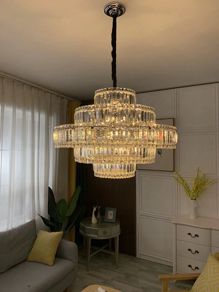 Imagem -03 - Retro Moderno de Luxo Grande k9 Lustre Cristal Led Decoração Casa Lustres Sala Estar Grandes Lâmpadas Penduradas para Teto 2024