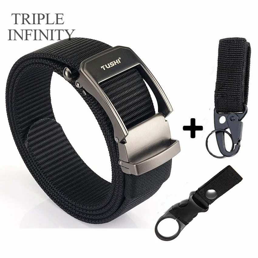 Fashion Metal Automatic Buckle Webbing Belts For Men Thick Tough Canvas Tactical Belt Outdoor 3.4cm Jeans Pants Waistband Hiking