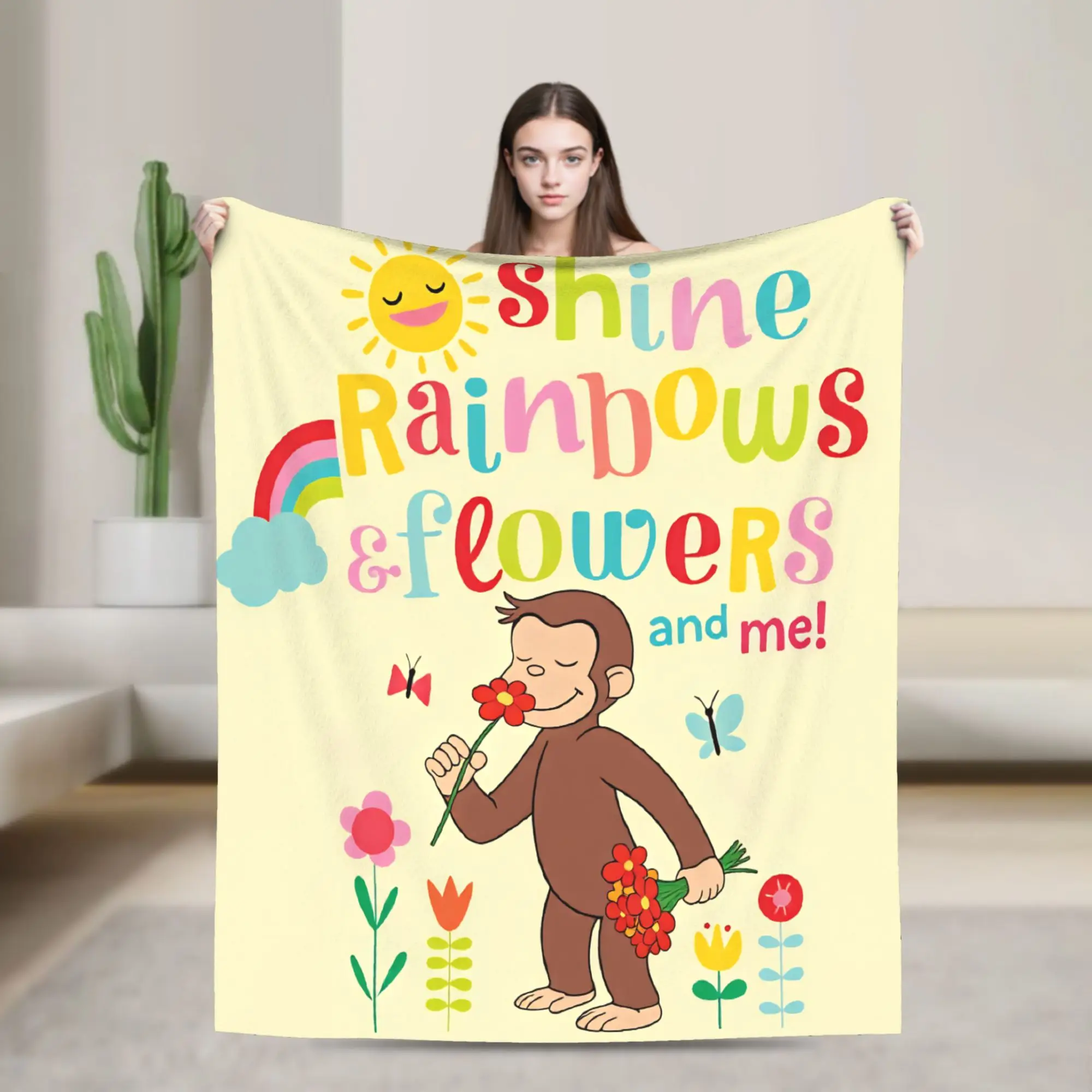 Curious George Monkey Flannel Blanket Girls  Comfortable Throw Blanket Spring Living Room Bedspread Sofa Bed Cover