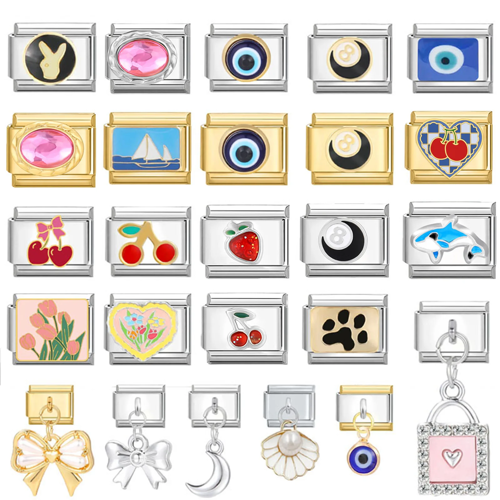 Butterfly Star Heart Butterfly Square Beads fit Italian Charm Links 9mm Stainless Steel Bracelet Jewelry DIY Making Wholesale