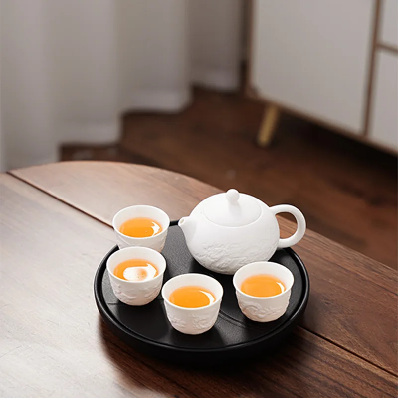 

Белый фарфоровый дорожный чайный сервиз кунг-фу, маленький портативный домашний уличный чайник, керамический чайник, чайная чашка, тарелка для сухого заваривания