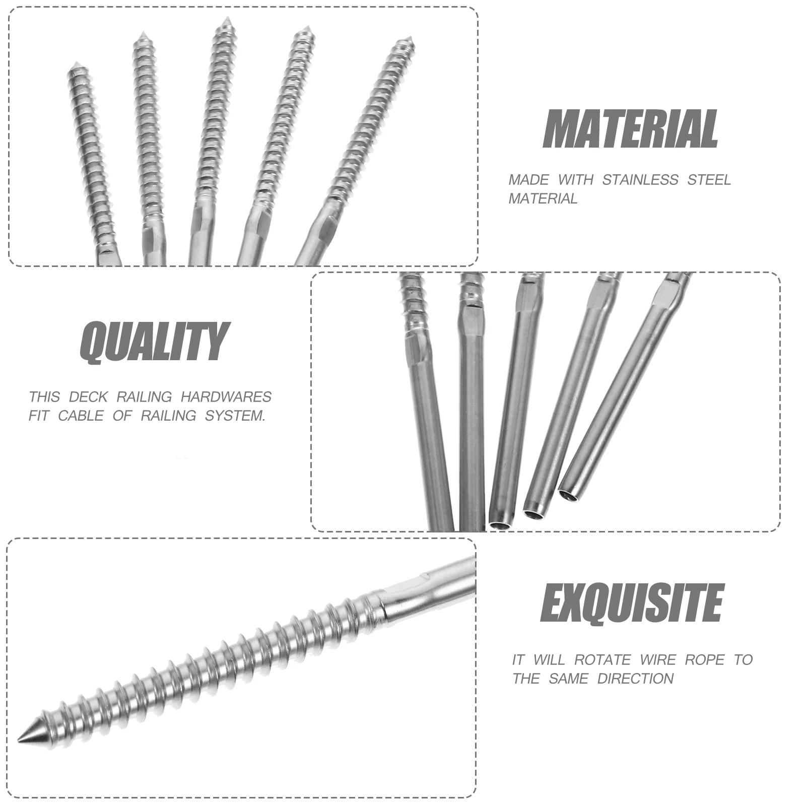 

10 Pcs Straight Rod Wood Screw Wire Rope Accessories Deck Railing Screws Heavy Man