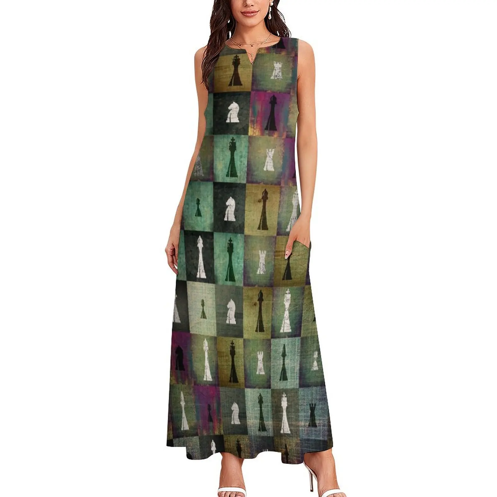 Paint and Print Chessboard and Chess Pieces pattern Long Dress Women dresses summer summer dress women 2025 Dress