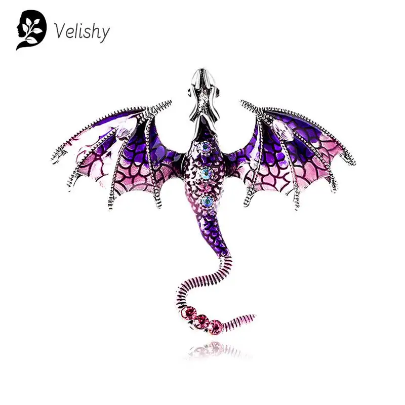 Vintage naga pria wanita bros berlian imitasi terbang kaki dan hewan Pin tersedia batu permata musim dingin bros perhiasan Pin