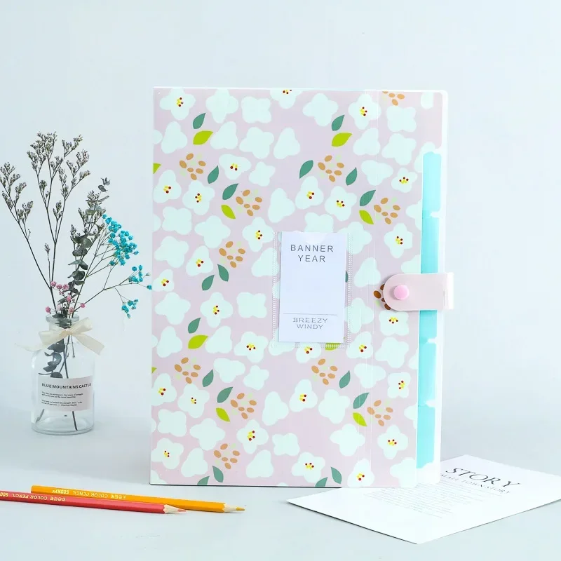 Waterproof Flower A4 File Bag Organizer Data Book Document Large Capacity File Pouch Bill Folder Holder Office Stationery