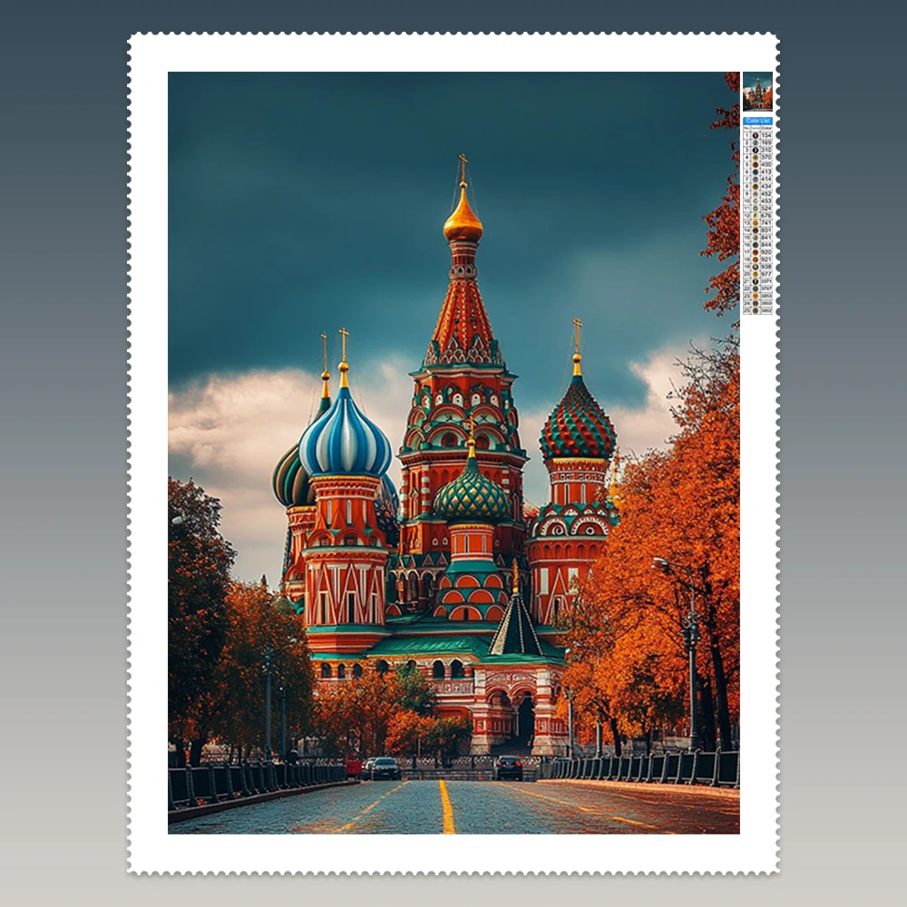 

Russian Style 5D Diamond Art Painting St. Basil's Cathedral in Moscow Pictures DIY Diamond Embroidery Living Room Wall Decor
