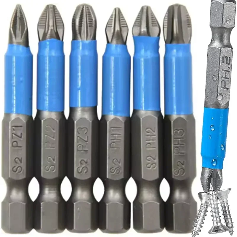 6Pcs Hex Shank Screwdriver Bit Set PH1 PH2 PH3 PZ1 PZ2 PZ3 S2 Steel Anti Skid Cross Head for Woodworking Repair
