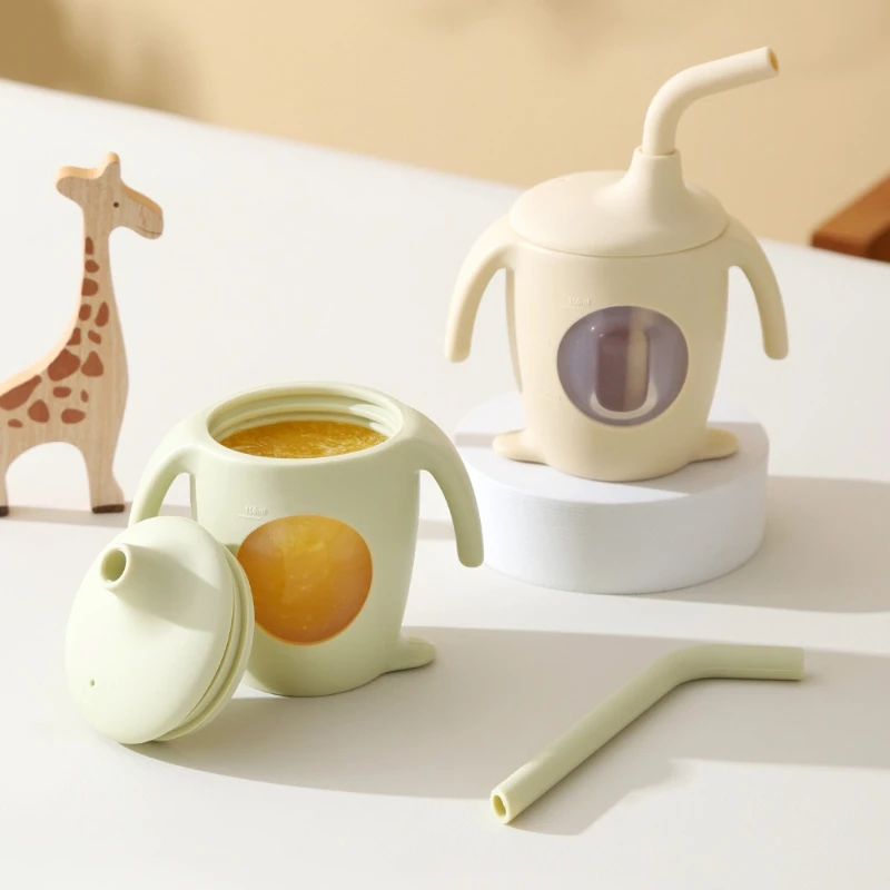 

1-Piece Baby Silicone Straw Cup BPA-Free Portable Handled Feeding Cup Cartoon Penguin Duckbill Design Exclusively for Toddlers