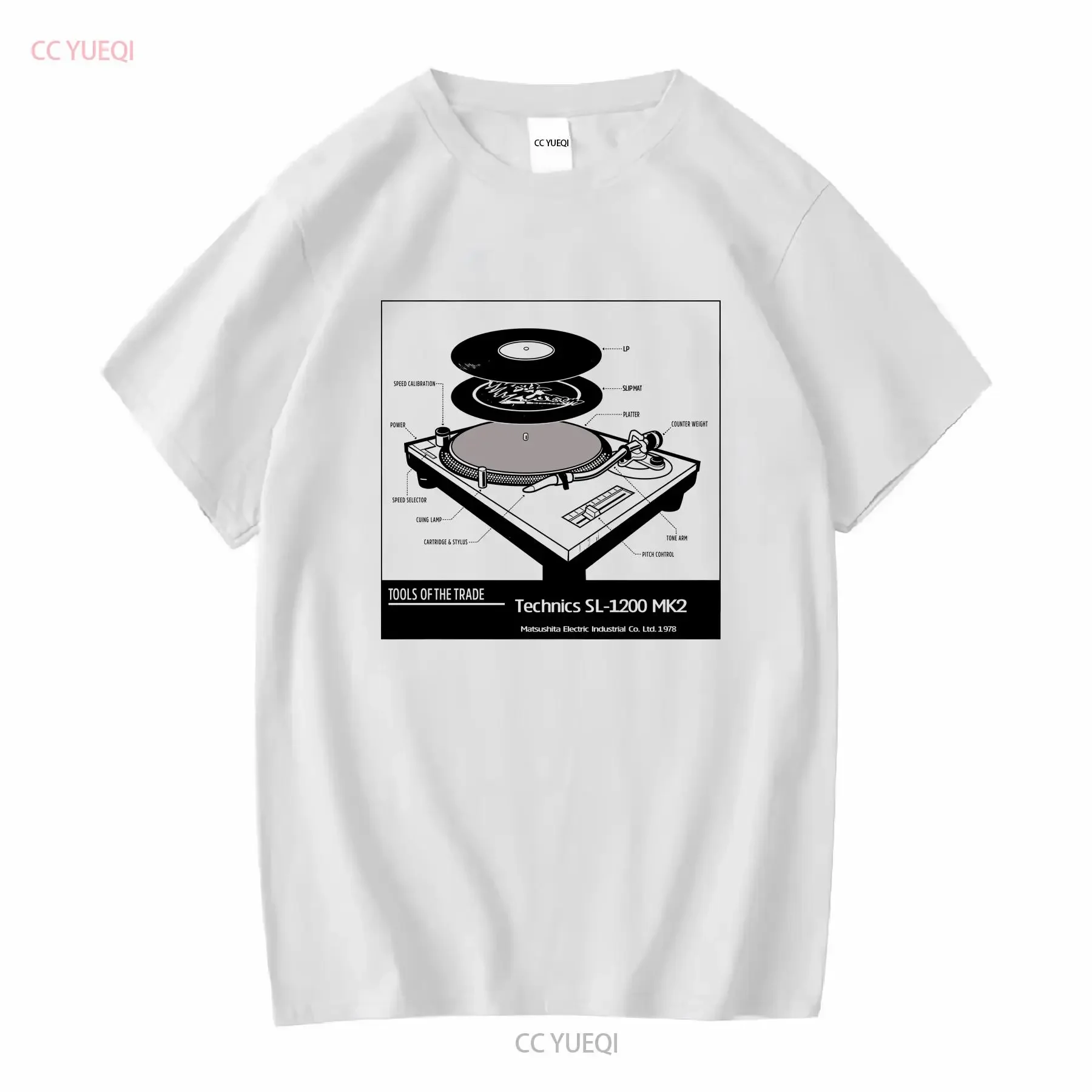 Camiseta Technics SL 1200 MK2 vintage con gráfico lavado para hombre, informal, suave, cómoda, elástica, elegante y versátil
