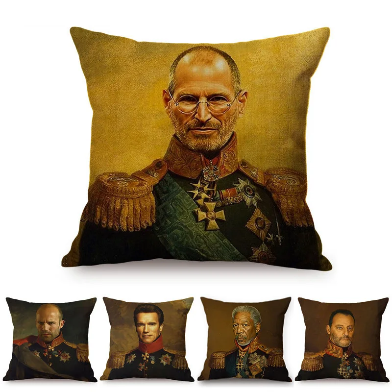 Military Generals Oil Painting Art Decorative Throw Pillow Case Celebrity Star General Costume Design Bedroom Sofa Cushion Cover