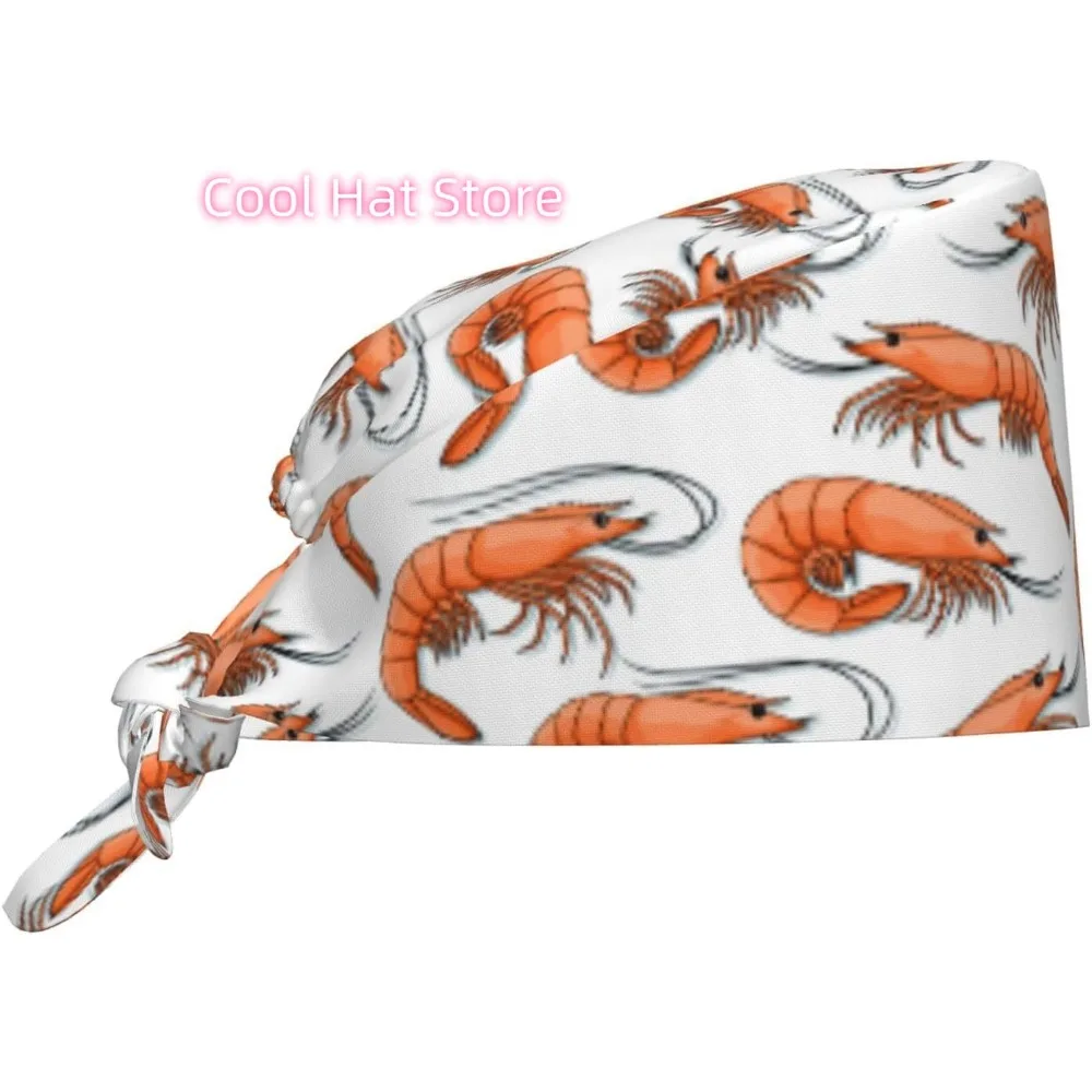 

Shrimp Stuffed Working Cap for Women, Scrub Cap with Sweatband Adjustable, Unisex Tie Back Hat, Nurse Caps