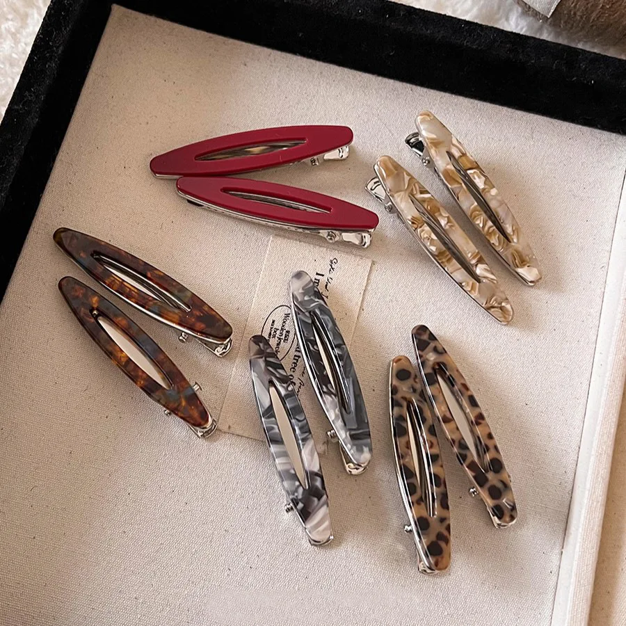 

2pcs/set Acetate Hair Clips Hollowed Oval Geometric Barrettes Side Pins Hairpin Women Hair Accessories