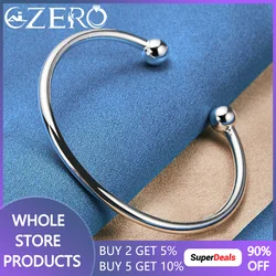 ALIZERO 925 Sterling Silver Solid Double Beads Cuff Bangle Bracelet For Women Man Wedding Engagement Party Jewelry Accessories