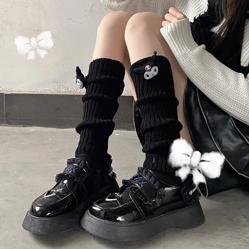 Sanrio Kuromi Cinnamoroll Knitting Tube Socks Female OVER KNEE Japanese JK Uniform Leg Warmers Cute Cartoon Pile of Socks