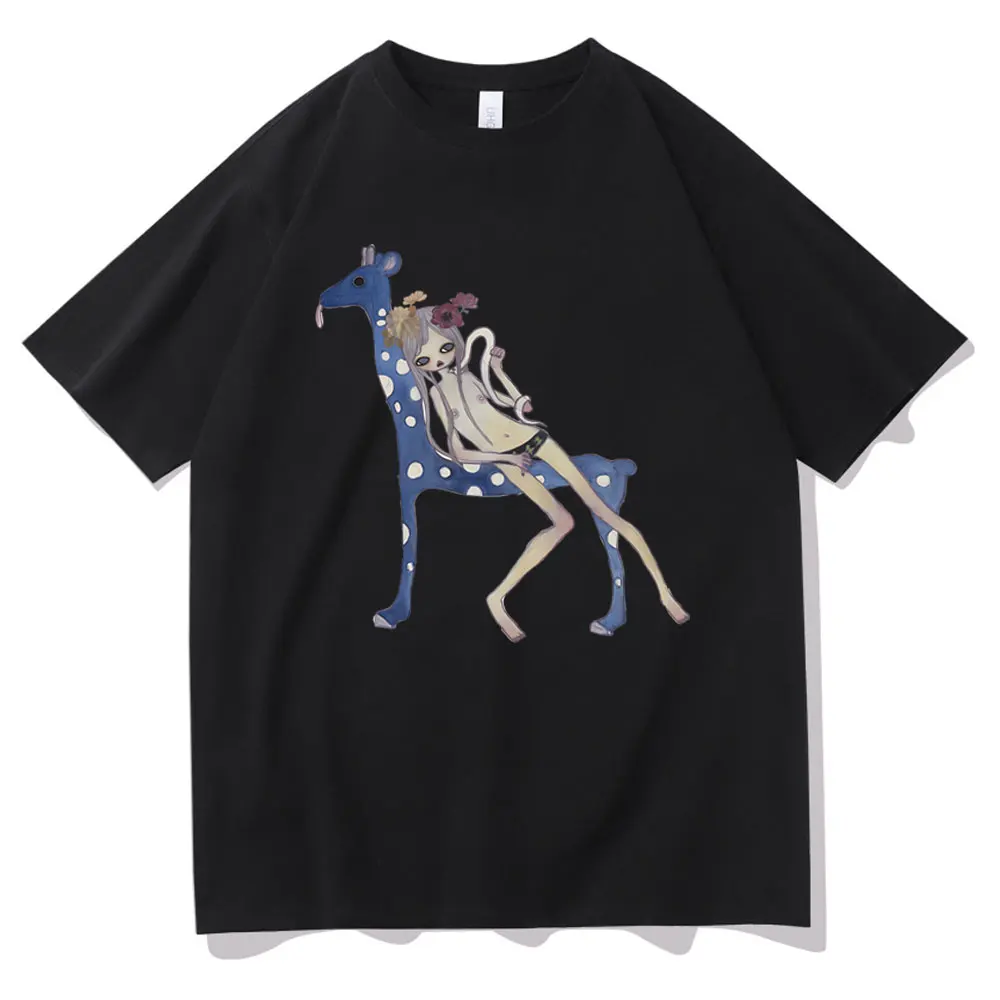 Yoshitomo Nara Aya Takano Cute Girl Giraffe and Snake Print Tshirt Men Women Casual Oversized T-shirt Male Funny Cartoon T Shirt