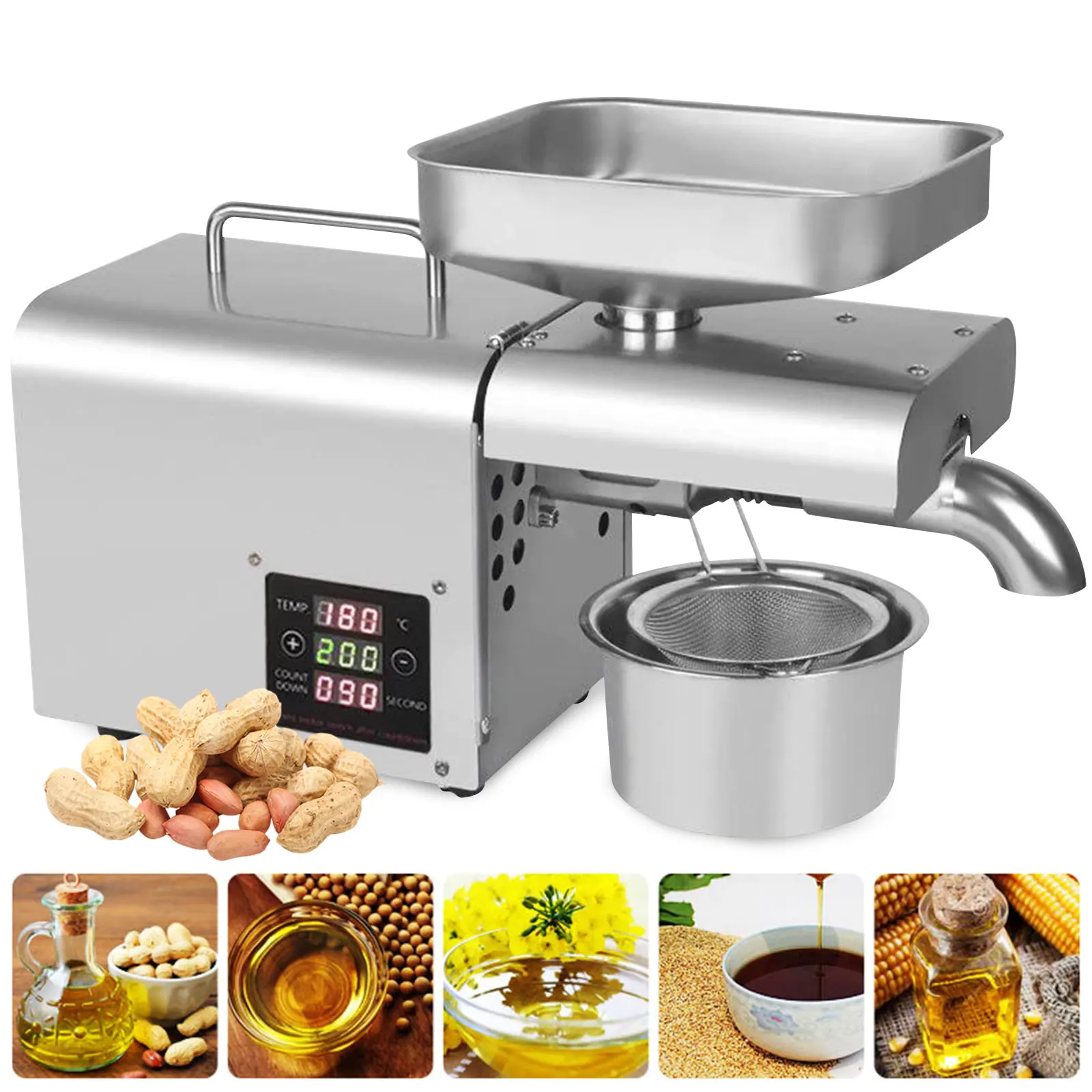 610W Automatic Oil Press Machine Stainless Steel Peanuts Power Oil Extractor Anti-rust Home Application