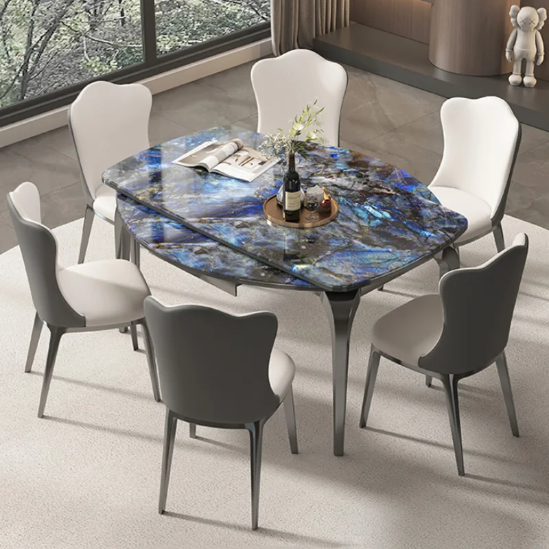 #d High-End Italian Dining Table Natural Microcrystalline Stone Retractable Modern Style Round Marble for Hotel Use