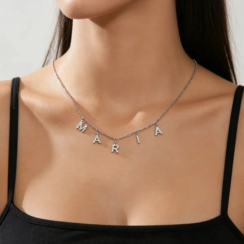 Custom Clear Zircon Initial Name Necklaces Women Stainless Steel Gold Color Letter Alphabet Personalized Necklace Jewelry Gift