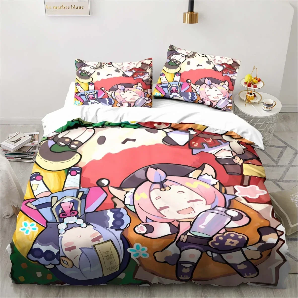 

Cartoon Anime Genshin Impact Game Comfortable Duvet Quilt Cover Pillowcase Bedding Set Children Bedroom Decoration Home Textile