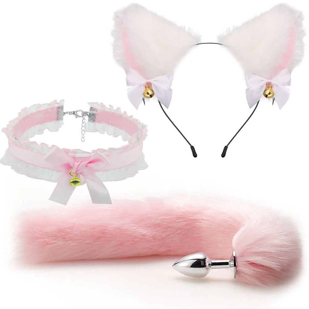 Cos felpa Animal Ear Animal Tail Suit Fox Ear Wolf Ear Headband Tail Accessories Cat Head Bell Collar Halloween Party, 3pcs