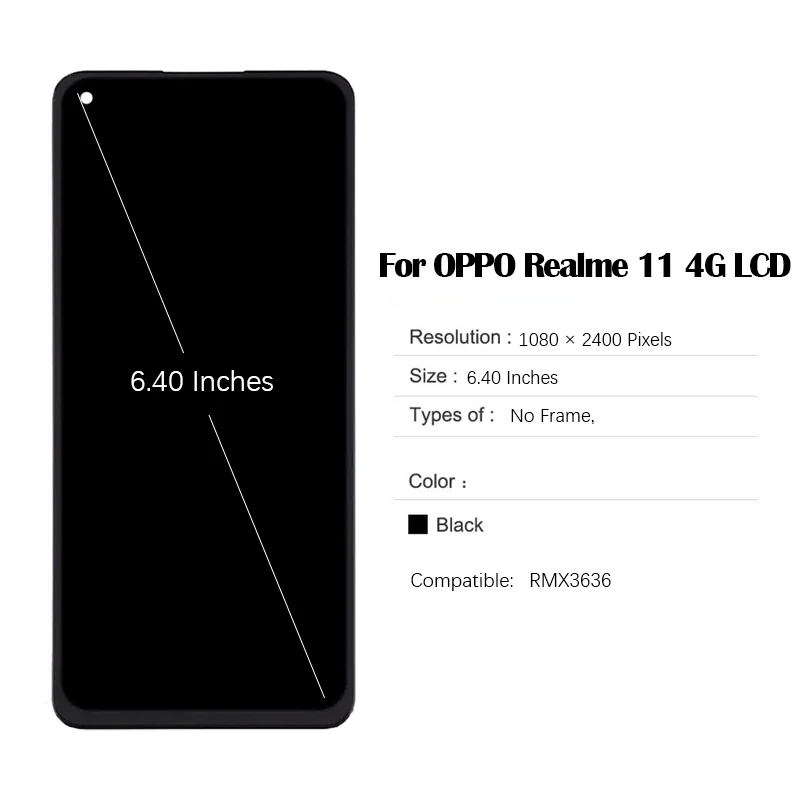 AMOLED TFT  for 6.4 inches OPPO Realme 11 4G RMX3636 LCD Touch Screen Digitizer Assembly with Repair Tool and Glue for realme 11