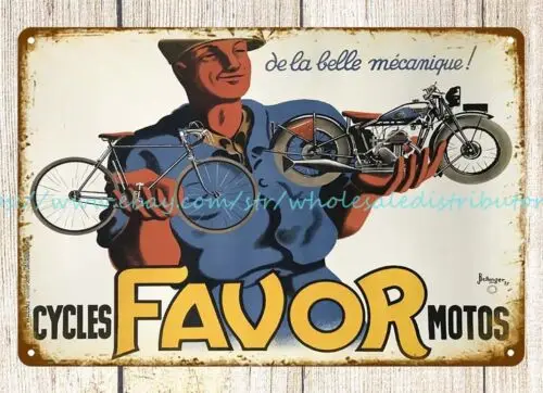 decorative objects home 1937 Favor Cycles Motos car race rally metal tin sign