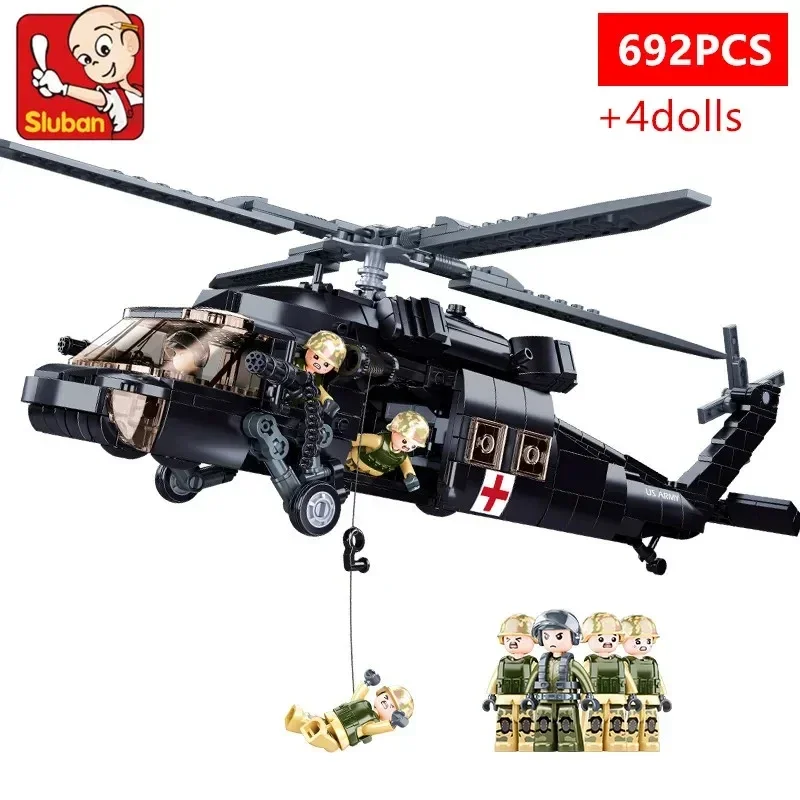 군사 UH-60L 의료 구조 항공기 빌딩 블록, 블랙 호크 헬리콥터 모델 브릭 키트, 어린이 DIY 장난감, 휴일 선물, 692 개