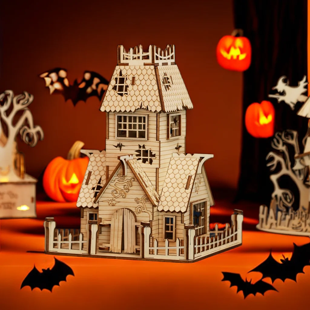 Tada 3D Halloween Abandoned House DIY Wooden Puzzle Party Home Decoration  Ghost Festival Toys Game For Children Kids Gift