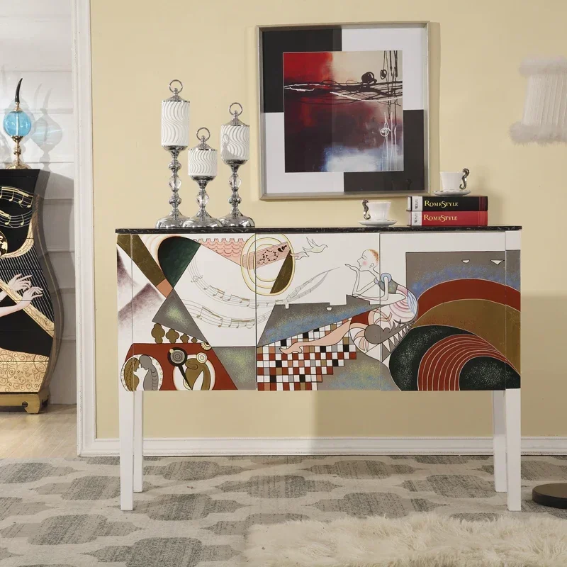 Modern simple marble solid wood dining side porch partition cabinet living room sofa back cabinet