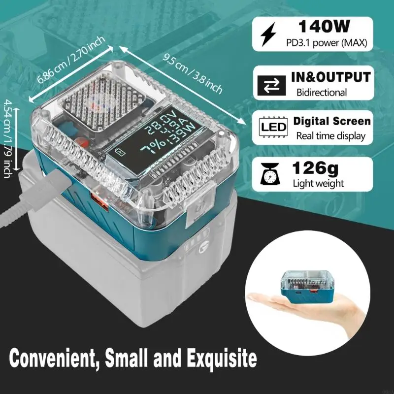 وظائف محول شاحن البطارية المتقدمة 140W الوصيع USB C واجهات مراقبة الوقت الحقيقي تحويل كفاءة نظام