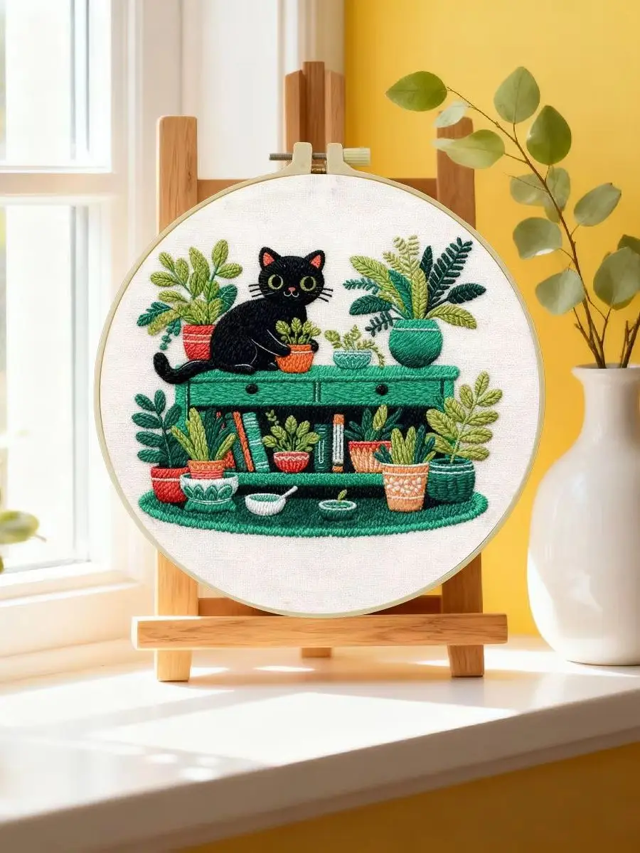 1 Stück 20X20CM/15X15CM 7,87/6,3 Zoll Tier - Katze Stickerei Starter-Kit DIY-Kit DIY-Stickerei-Set Handarbeiten Malerei – Detail 6