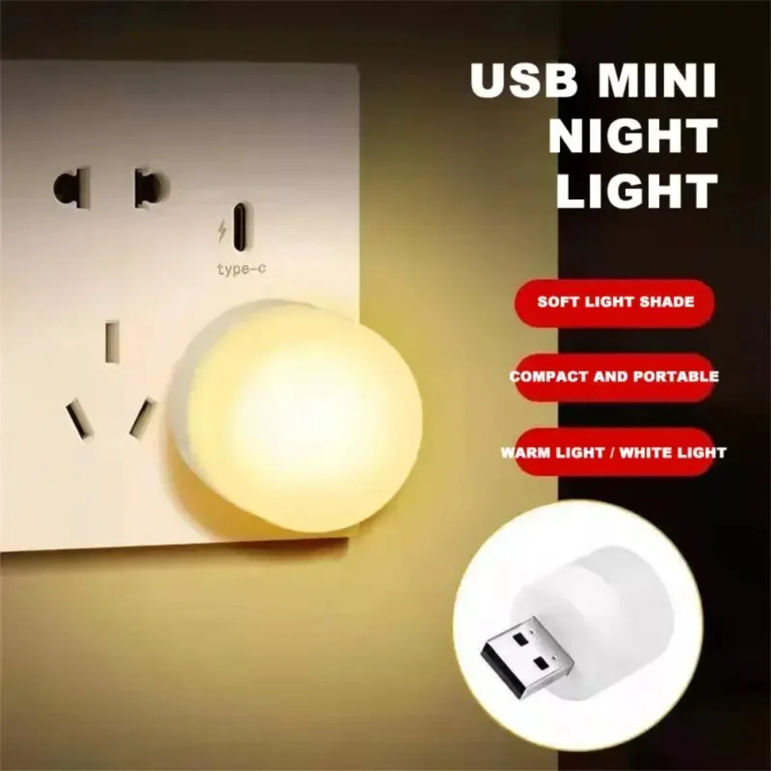20PCS USB LED Light Portable Plug Lamps Eye Book Reading Light Small Round Car Bulb Computer Mobile Power Lamp V
